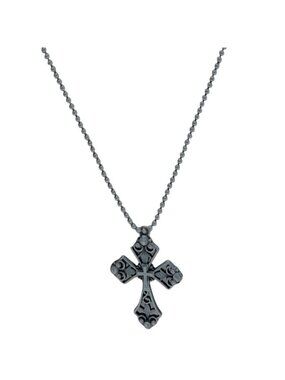 Gothic Filigree Cross Pendant Necklace Rhinestone Silver Religious Jewelry Women